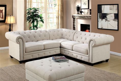 Furniture of America Stanford Ivory Sectional Sofa CM6270IV | Fabric sectional sofas, Tufted ...