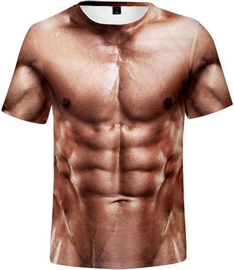 Mans 3D Short Sleeves Muscle T-Shirt Muscle Six Pack Abs Shirts for Man Casual Summer Tees ...