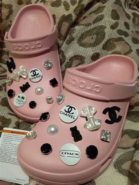 Chanel Inspired Charmed Crocs - Black, White, Pink