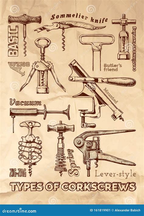 Types of corkscrews stock vector. Illustration of background - 161819901