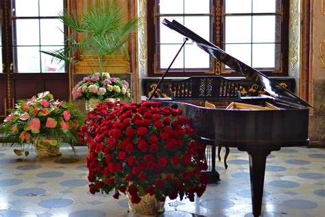 Brown Grand Piano Beside Red Flowers · Free Stock Photo