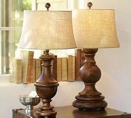 I am so loving the burlap lamp shades from Pottery Barn for Spring! Wood Lamp Base, Wood Floor ...