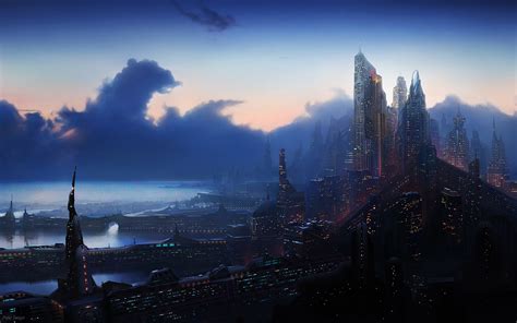 Futuristic Sunset Cityscape HD Wallpaper