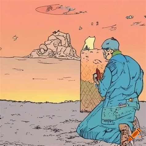 Moebius-style comic book scene