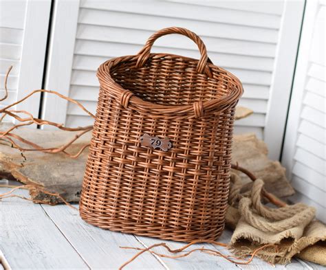 Rustic Door basket Wicker hanging wall basket Interior coffee | Etsy