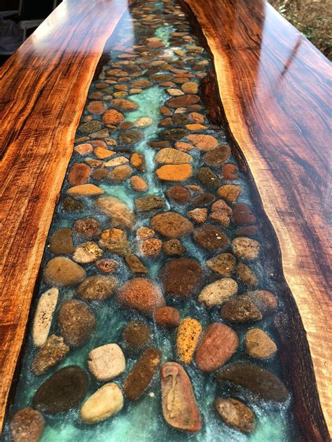 Walnut Live Edge River Table With Stone - Etsy | Wood table design, Wood resin table, Epoxy wood ...