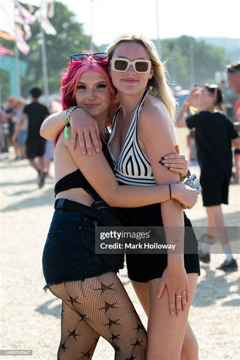 Festivalgoers attend the Isle Of Wight Festival 2023 at Seaclose Park ...