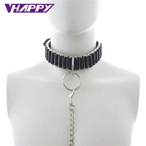 Including Drag Chain and Small Lock Leather+Metal Neck Collar Black Sex Products For Couples ...