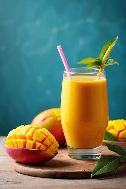 Premium Photo | Photo mango juice and mango on a table