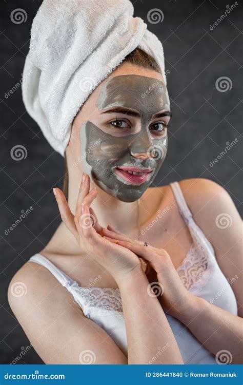 Green Beauty Clay Mask on Female Face on Black Stock Photo - Image of caucasian, happy: 286441840