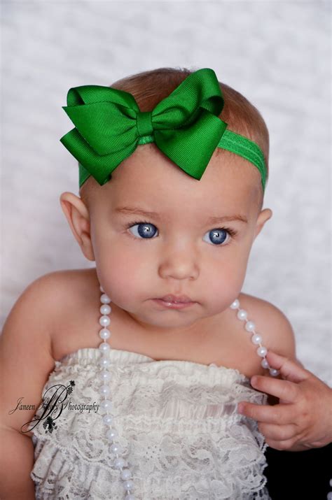 Green Baby Bow and Headband Green Baby Bow Clip Green Headband Green Bow on Clip Hair Bows ...