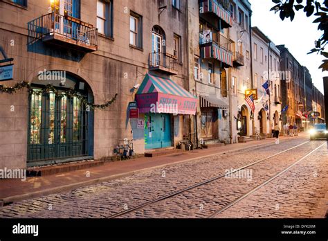 USA, Georgia GA historic Savannah - West River Street - Restaurants and ...