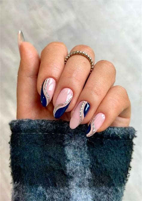 50+ Stylish Festive Nail Designs : Blue & Silver Swirl Nails