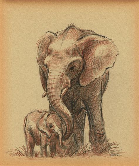 LOVE YOU FOREVER - Mama and Baby Elephant Drawing Drawing by Rebecca ...