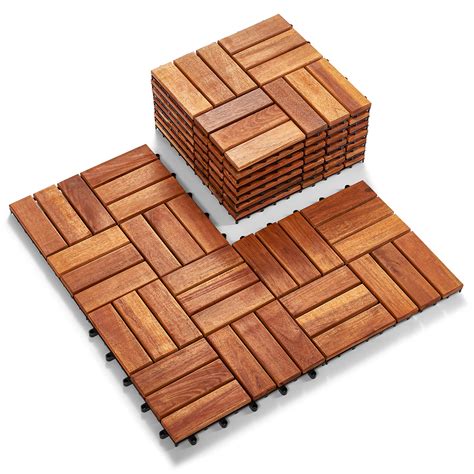 Buy Hardwood Interlocking Patio Deck Tiles (Pack of 10, 12" x 12 ...