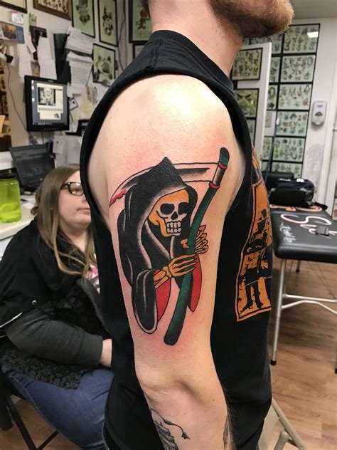 Traditional reaper tattoo by Krooked Ken | Tattoos, Reaper tattoo, Traditional tattoo