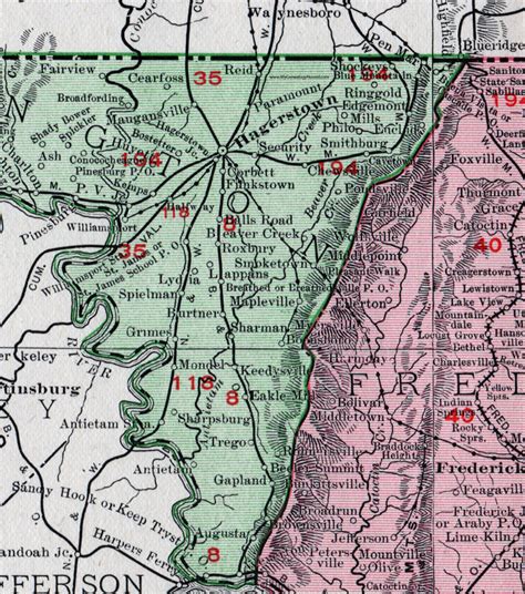 Washington County, Maryland, Map, 1911, Rand McNally, Hagerstown ...