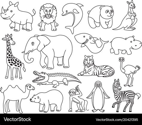 Wild animals black and white graphic in the line Vector Image