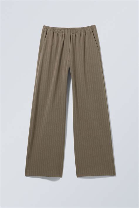 wide pull on suiting trousers - Dark Mole - Stripe | Weekday NO