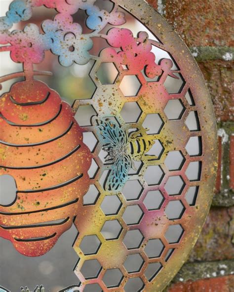 Rustic Bee Hive Mirrored Garden Wall Art