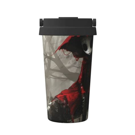 Balery Dark Red Hooded Girl Pattern Insulated Coffee Travel Mug