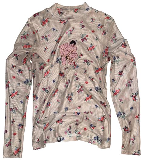 Nude man floral sheer long sleeve top L – yard666sale