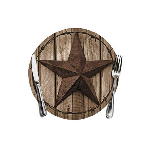 Vintage Western Stars Round Table Placemats 1 pc, Brown Farmhouse Wood
