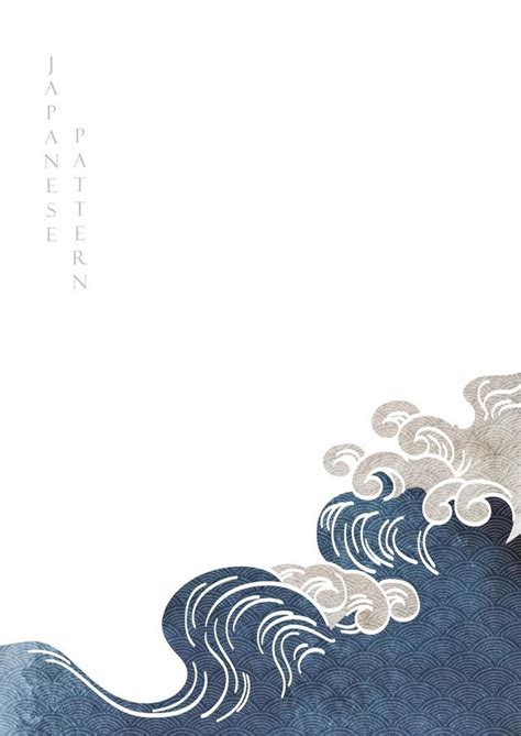 Hand draw wave background with Japanese wave pattern vector. Watercolor