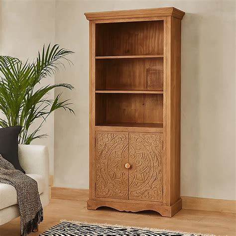 Brighton Mango Wood Large Bookcase 3 Shelves and 2 Doors