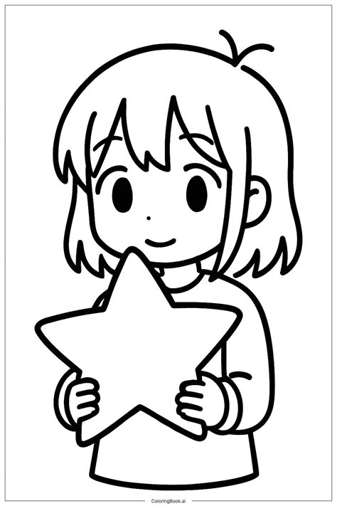 Anime Girl Holding Star Coloring Page (Free PDF&PNG Printable)