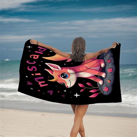 Cute Fox & Squirrel Pattern Beach Towel - Colorful Whimsical Design