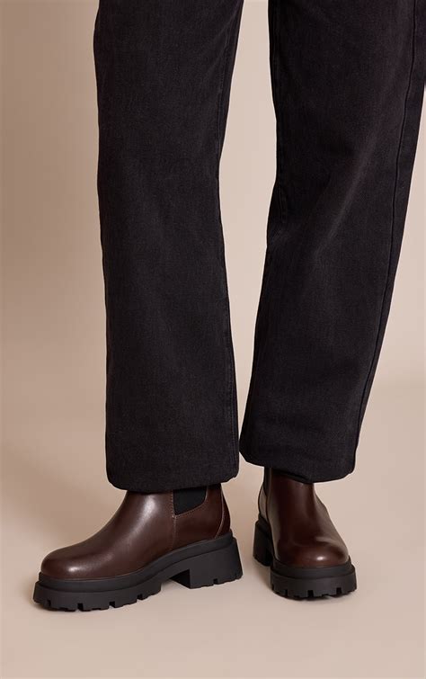 Chocolate PU Chunky Sole Chelsea Boots | Footwear | PrettyLittleThing AUS