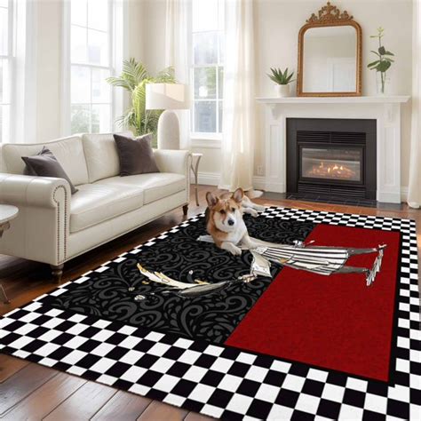 Abstract Large Area Rugs 5x8 ft Cartoon Style Chef White Black