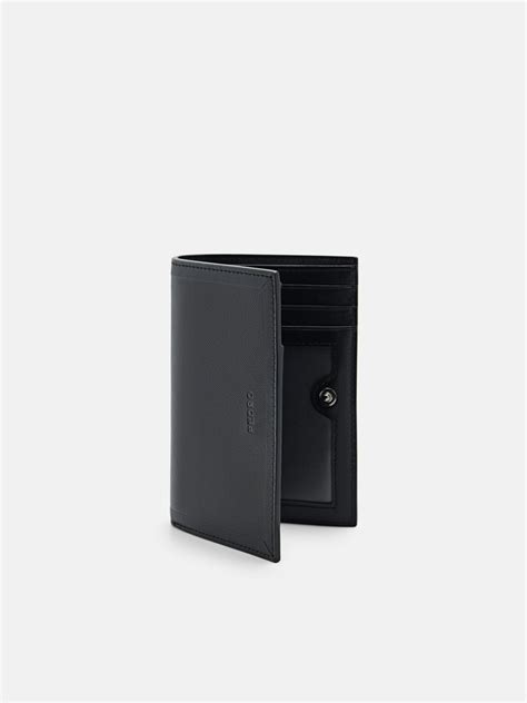 Black Leather Bi-Fold Card Holder with Lanyard - PEDRO ID