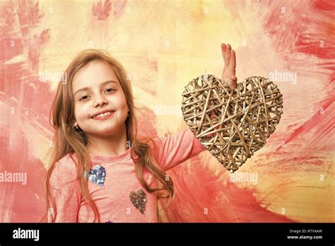 Childhood and happiness. Child girl on colorful background. valentines ...