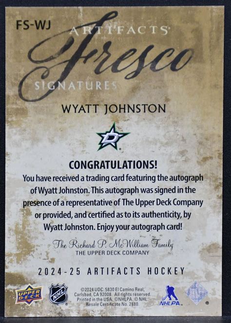 2024-25 UD Artifacts Fresco Signatures Wyatt Johnston FS-WJ Dallas Sta
