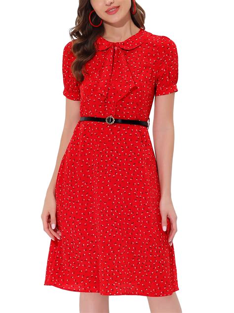 DARING DIVA Peter Pan Collar Tie Neck Elegant Floral Dress with Belt XL ...