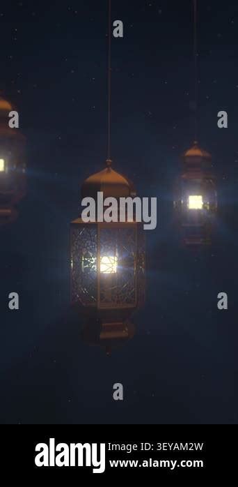 shining ramadan lanterns gently swinging  night decorative islamic