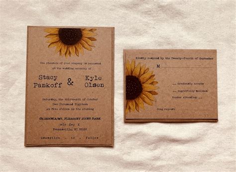 Sunflower Wedding Invitation Floral Wedding Invitation Boho Wedding ...