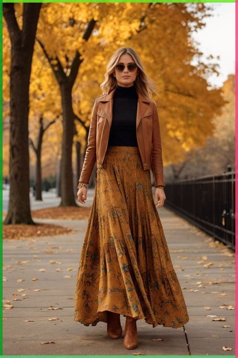 autumn elegance  leather  floral maxi   fall maxi skirt