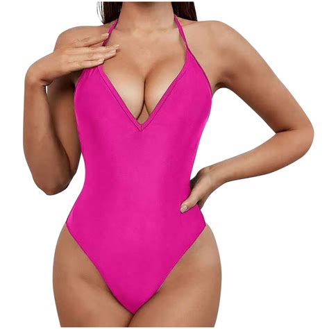 ZQGJB Women's Sexy Deep V Neck One Piece Ribbed Thong Swimsuit High Cut
