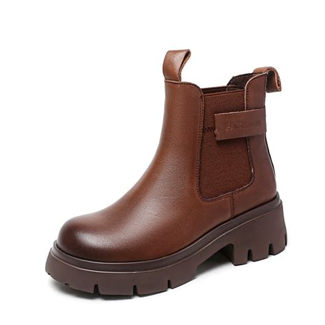 Women Retro Leather Slip On Casual Ankle Boots