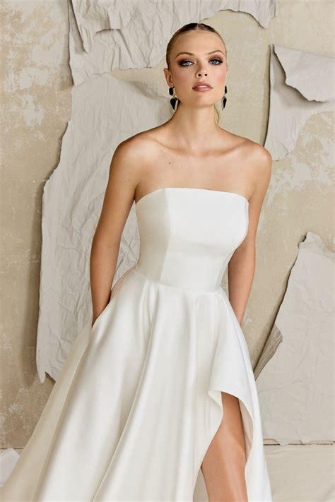 LORDE: Silk Mikado A-Line with Strapless Rounded Neckline and High-Low