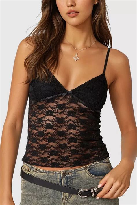 Edikted Eira Sheer Lace Tank Top | Urban Outfitters