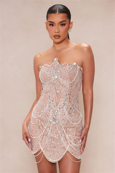 Blakely Embellished Mini Dress - Nude | Fashion Nova