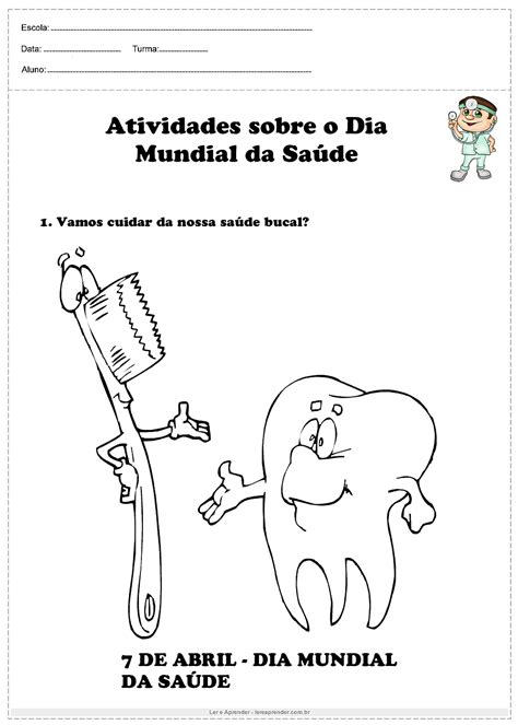 Atividade Saude Bucal - Vamos cuidar da nossa saúde bucal - Ler e Aprender