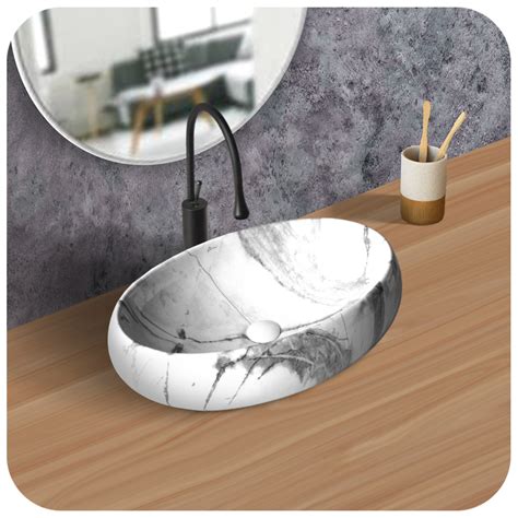 brizzio   white marble color oval luxury ceramic wash basin