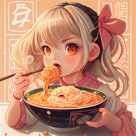 Anime Se Comendo - Linda garota kawaii comendo macarrão chinês ou estilo de desenho ...