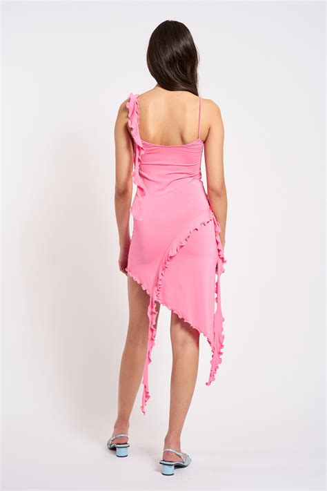 COUP DE FOUDRE II – Pink asymmetrical ruffled straps jellyfish dress