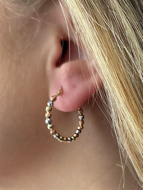 14k Tri-Color hoop earrings. Tri-color disco hoop earrings. | Etsy